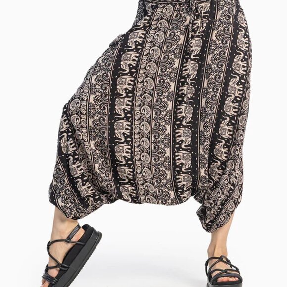 Buddha Pants Womens Elastic Drawstring Boho Hippie Lotus O.G. Harem Pants Black - Picture 6 of 16